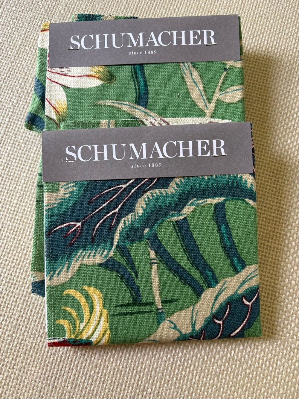 Two Schumacher fabric samples in Lotus Garden. NWT